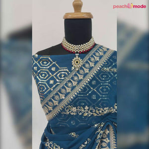 Blue Sequins Embroidered Georgette Saree