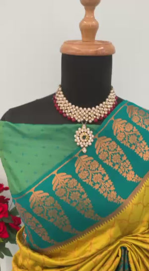 Yellow Floral Woven Kanjivaram Silk Saree