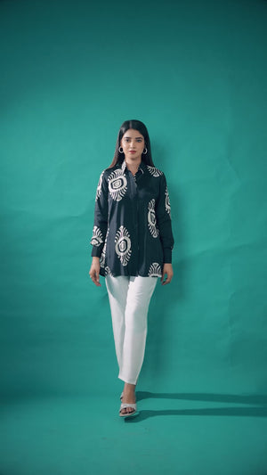 Black Floral Printed Muslin Straight Top