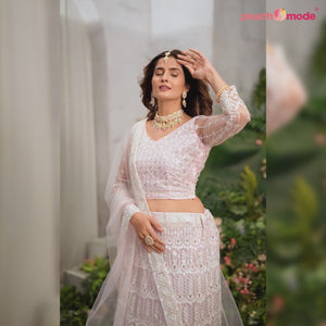 Pink Floral Sequins Embroidered Net Lehenga Choli