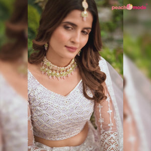 Light Purple Floral Sequins Embroidered Net Lehenga Choli