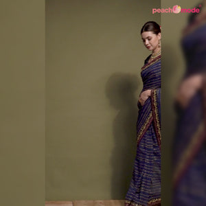 Blue Foil Printed Georgette Saree With Embroidered Border