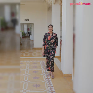 Black Floral Printed Muslin Co Ord Set