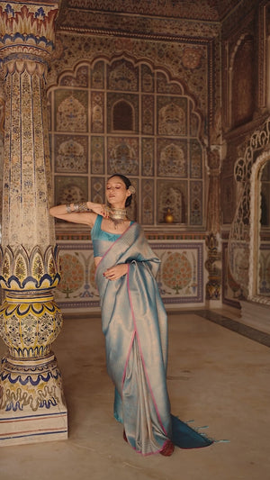 Blue Pure Look Banarasi Saree with Classic Zari Brocade Weaving