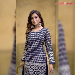 Blue Sequins Embroidered Georgette Semi Stitched Suit