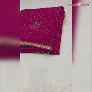 Rani Pink Printed Georgette Saree With lace Border