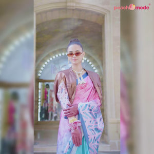 Multicolor Digital Printed Satin Saree