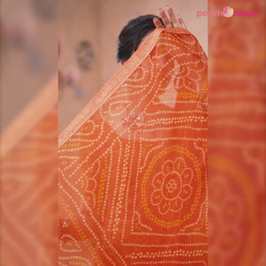 Orange Bandhani Printed Chiffon Saree