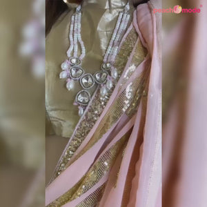 Peach Sequins Embroidered Georgette Saree