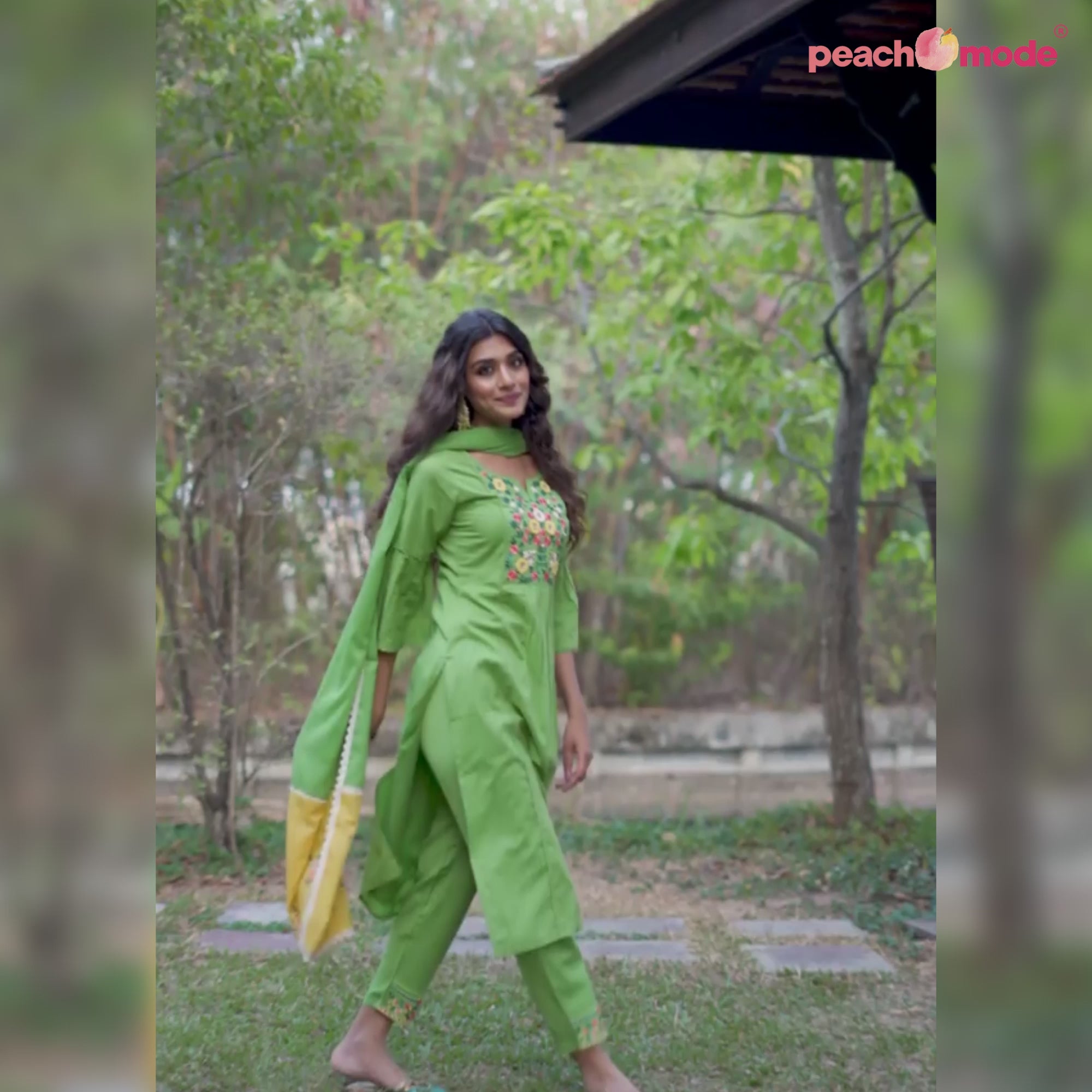 Green Embroidered Pure Cotton Suit