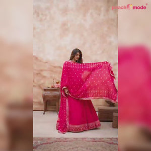 Pink Embroidered Art Silk Semi Stitched Anarkali Suit