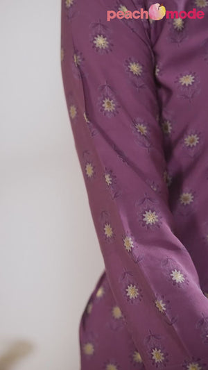 Mauve Floral Foil Printed Muslin Viscose Kurti