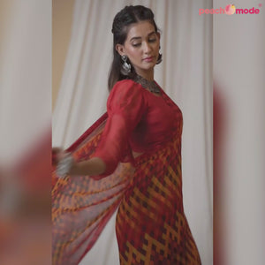 Red Printed Chiffon Saree