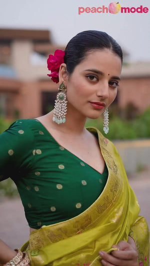 Green Zari Woven Dola Silk Saree With Intricate Meenakari & Swarovski Embellishments