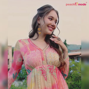 Multicolor Printed With Handwork Chiffon Dress
