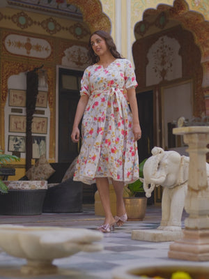 Pink Floral Printed Pure Cotton Maxi Dress