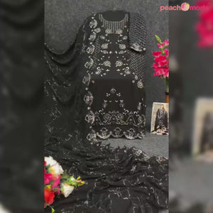 Black Floral Embroidered Georgette Semi Stitched Pakistani Suit