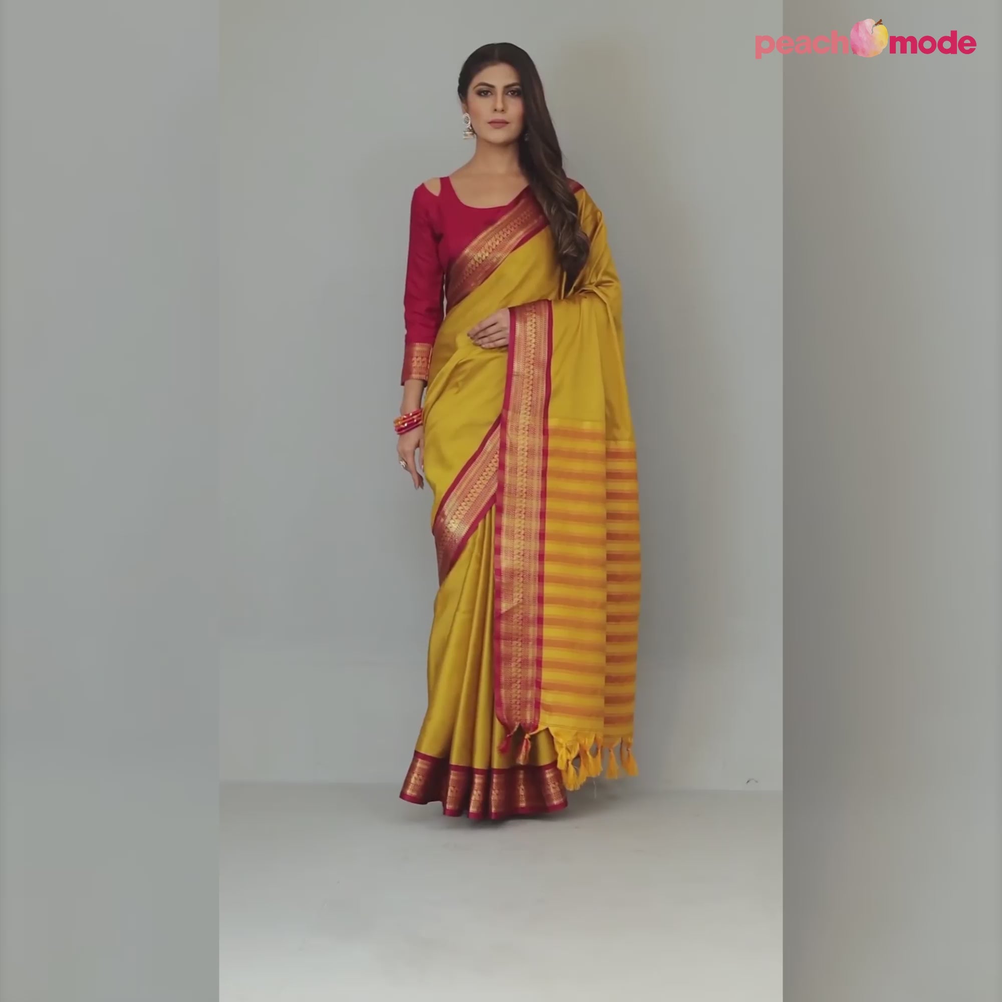 Mustard Solid Cotton Silk Saree With Jacquard Border