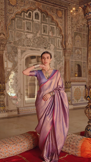 Lavender Pure Look Banarasi Saree with Classic Zari Brocade Weaving