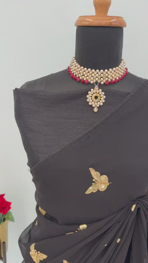 Black Embroidered Georgette Saree With Shimmering Butterfly Sequin Work