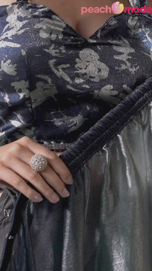 Pastel Grey Solid With Stone Work Satin Silk Ombre Ready To Wear Saree