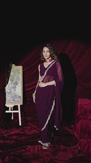 Glamorous Purple Solid Georgette Saree Featuring Embellished Stone Border Work