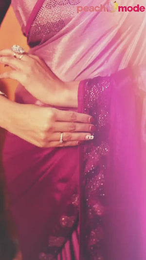 Maroon Dual Tone Swarovski Work Chinon Ombre Saree