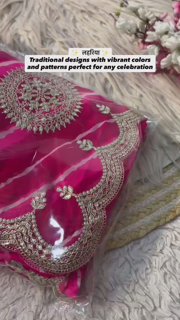 Peachmode Pink Embroidered Leheriya Georgette Saree - Video 2