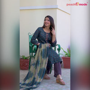 Blue Foil Printed Rayon Suit