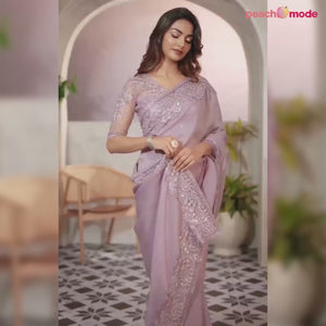 Lavender Floral Sequins Embroidered Georgette Saree