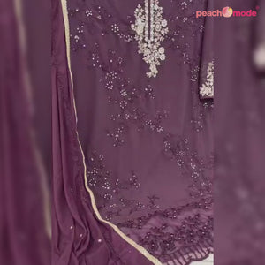 Mauve Floral Embroidered Georgette Semi Stitched Pakistani Suit