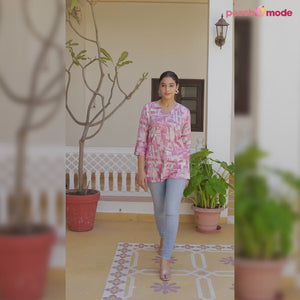 Pink Printed Rayon A-Line Top