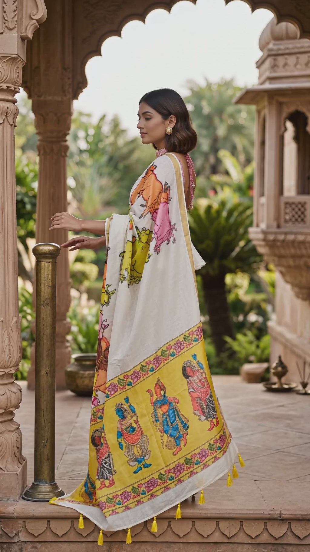 Cream Linen with Vibrant Hand-Painted Folk Art Motifs - Video 2