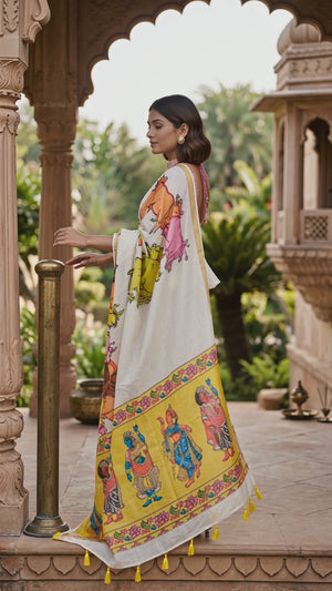 Cream Linen with Vibrant Hand-Painted Folk Art Motifs - Video 2