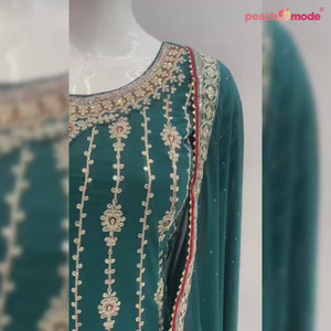 Rama Green Sequins Embroidered Georgette Semi Stitched Sharara Suit