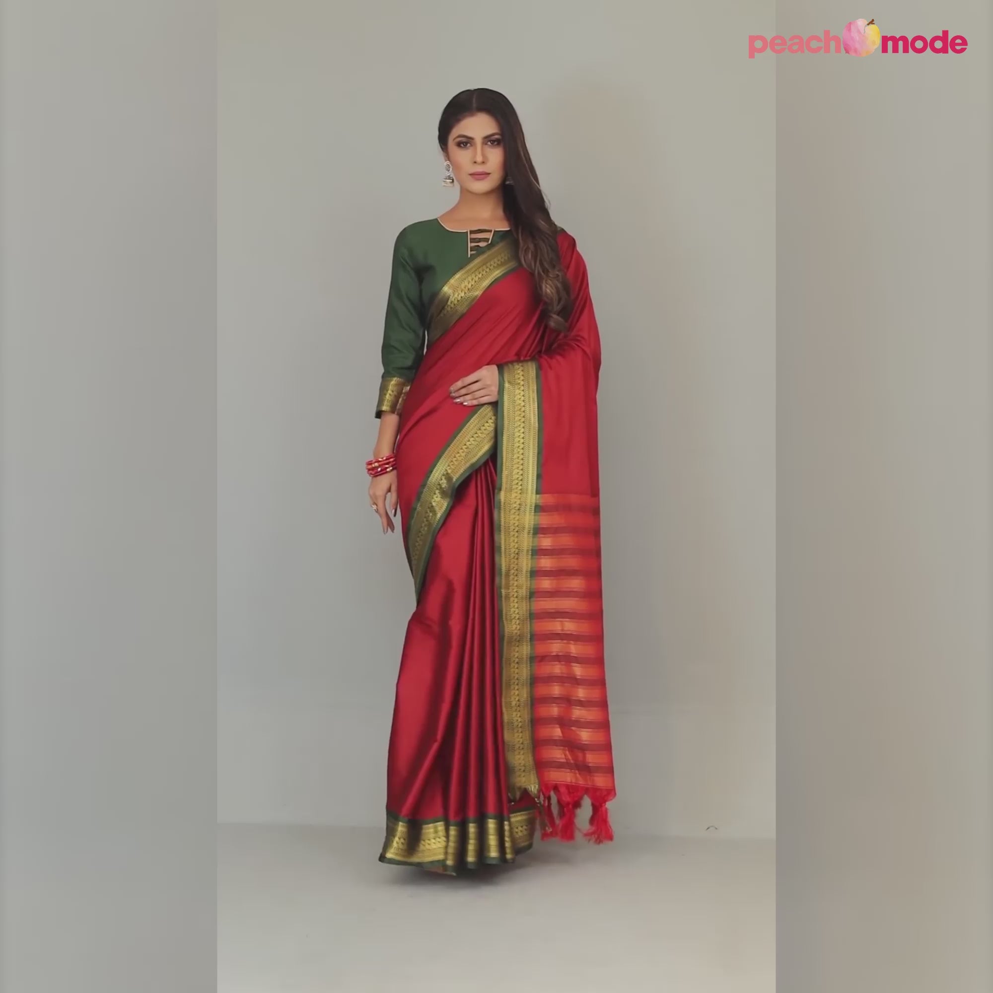 Red Solid Cotton Silk Saree With Jacquard Border