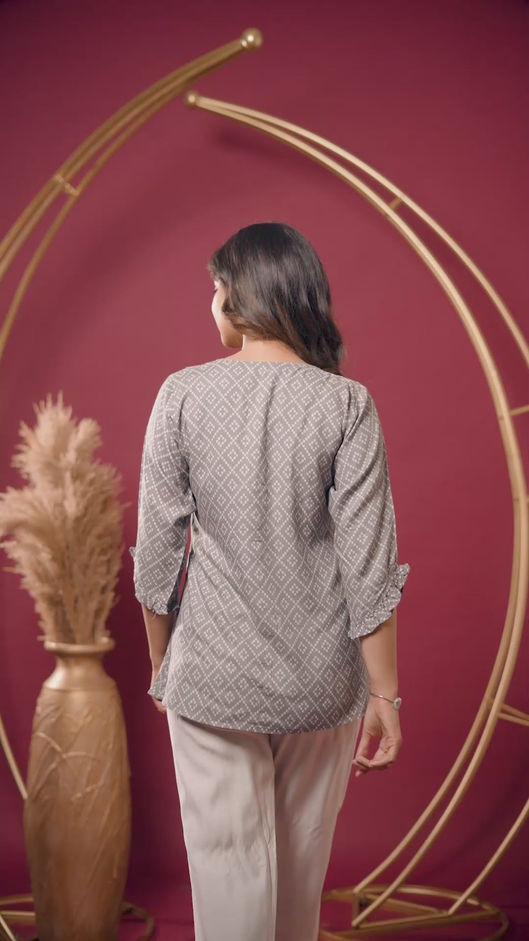 Grey Bandhani Printed Pure Cotton Top