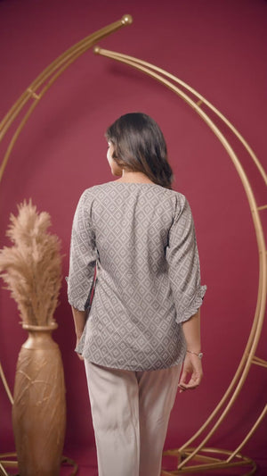 Grey Bandhani Printed Pure Cotton Top