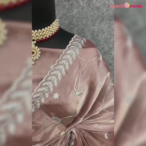 Powder Pink Sequins Embroidered Chiffon Saree