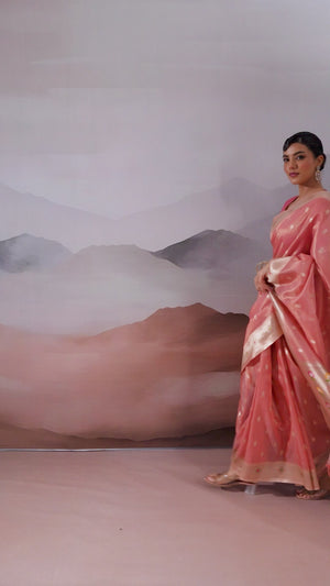 Pink Festive Tissue Saree Crafted with Artistic Zari Butti Weaving and a Featherlight Texture