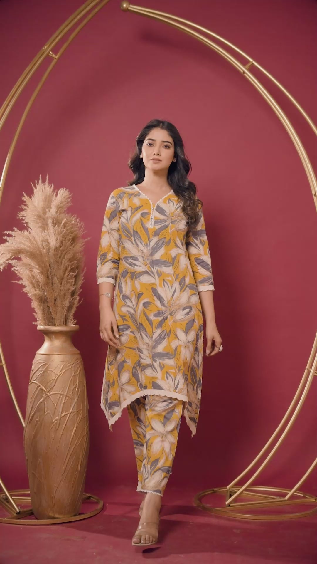 Mustard Floral Printed Pure Cotton A-Line Co-Ord Set