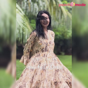 Yellow Printed Rayon Anarkali Dress