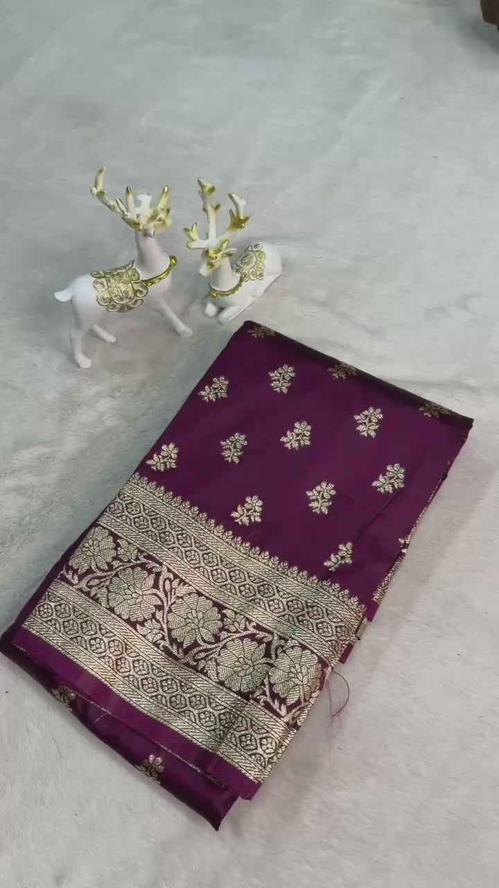 Peachmode Purple Banarasi Soft Silk Zari Saree - Video 2