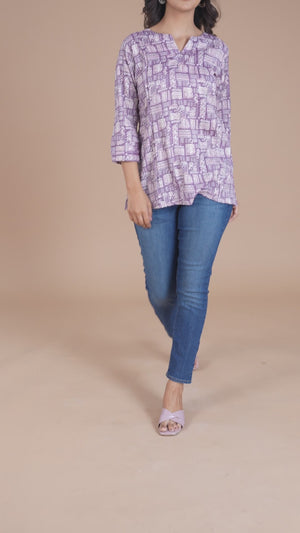 Pine Purple Printed Pure Cotton Straight Top