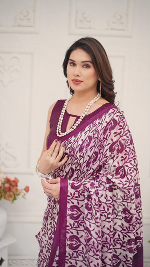 Purple Floral Printed Khaadi Saree