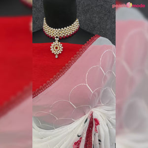 White Floral Embroidered Georgette Saree