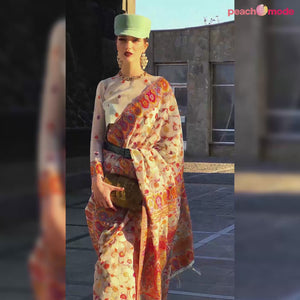 Sky Blue Woven Kashmiri Organza Saree With Tassels