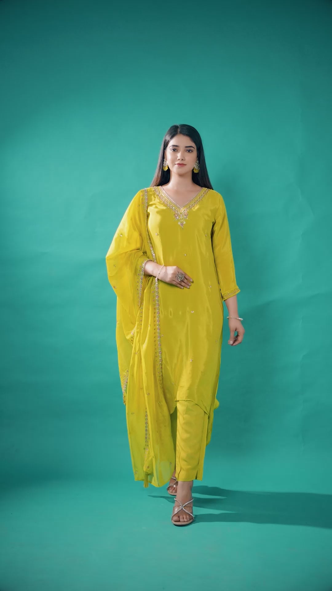 Green Sequins Embroidered Viscose Crepe Straight Salwar Suit