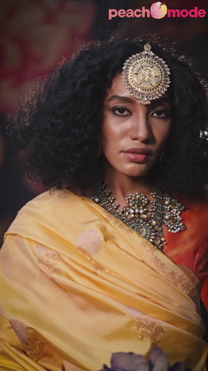 Yellow Banarasi Silk Saree with Floral Zari Weaving