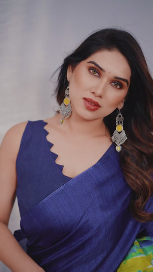 Dark Blue Abstract Printed Khaadi Saree